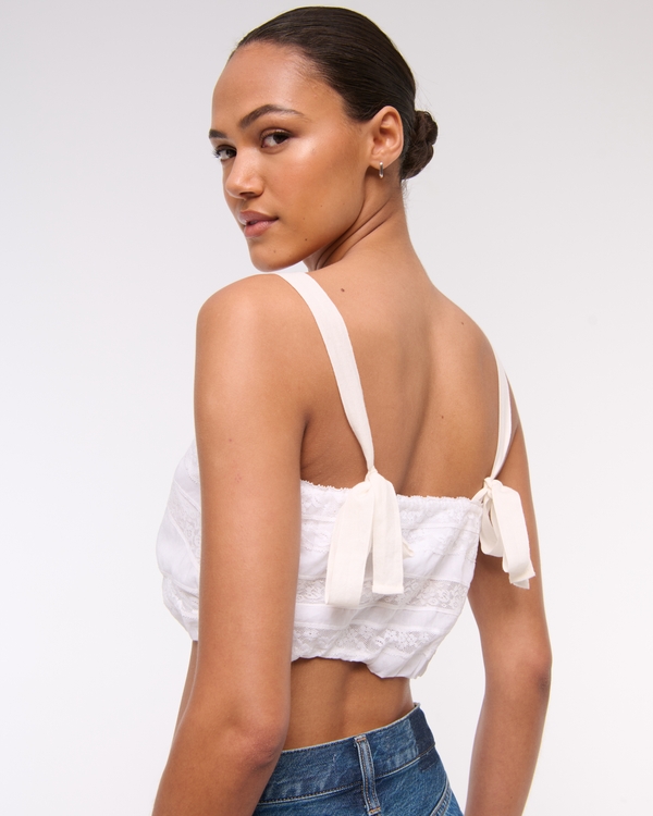 Cropped Lace Bubble Hem Cami, White view 1