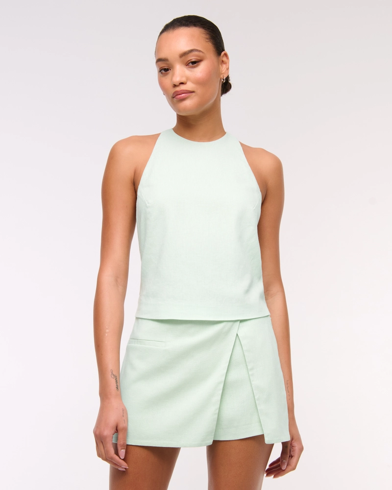 Linen-Blend Open-Back Set Top