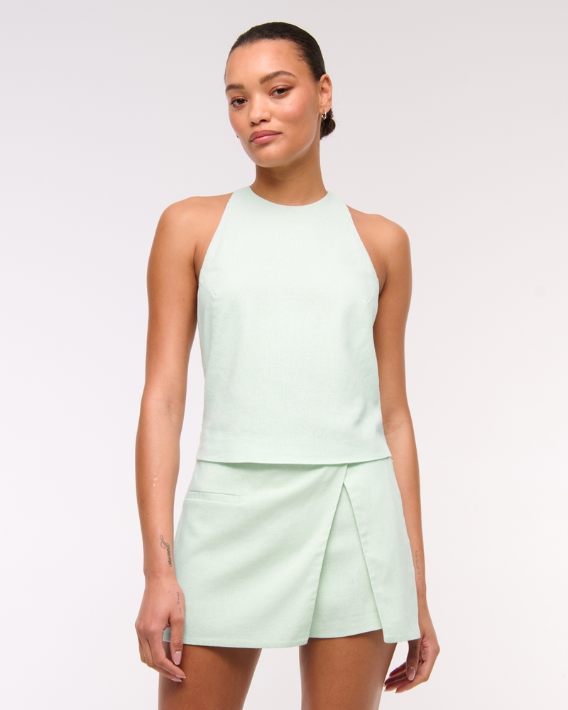 Linen-Blend Open-Back Set Top