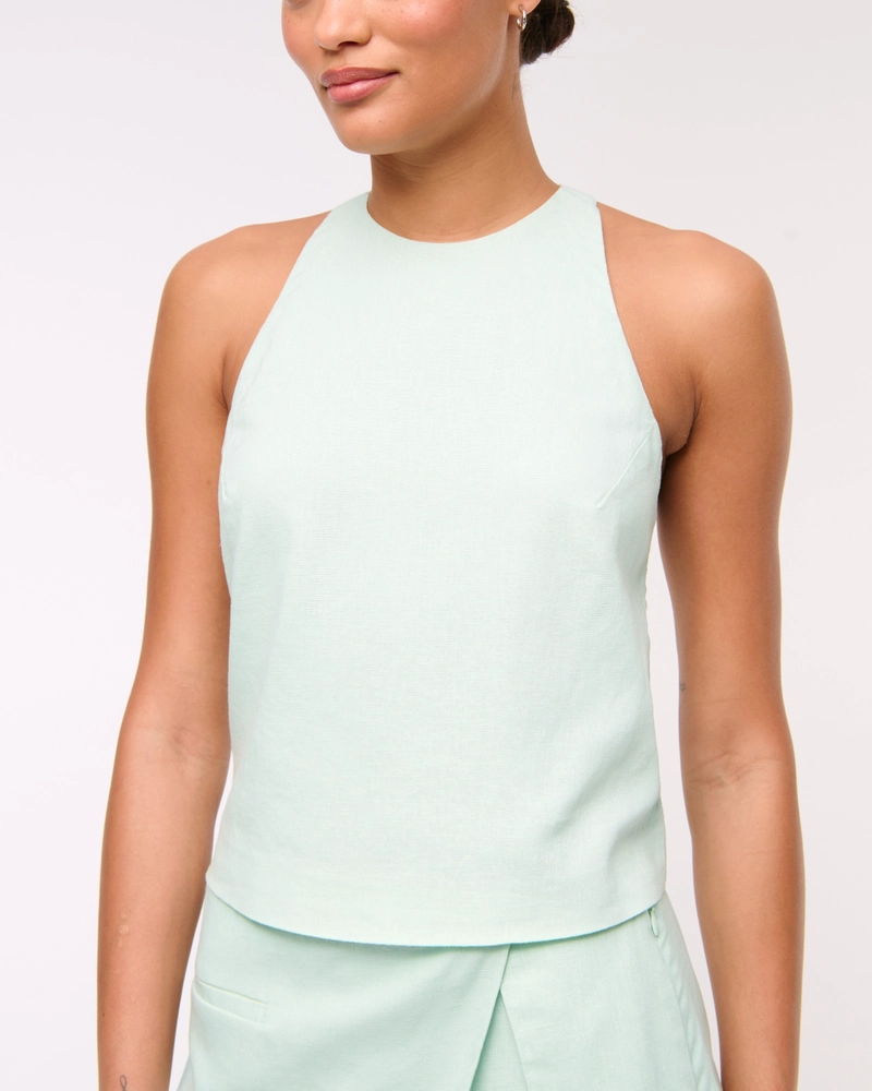 Linen-Blend Open-Back Set Top