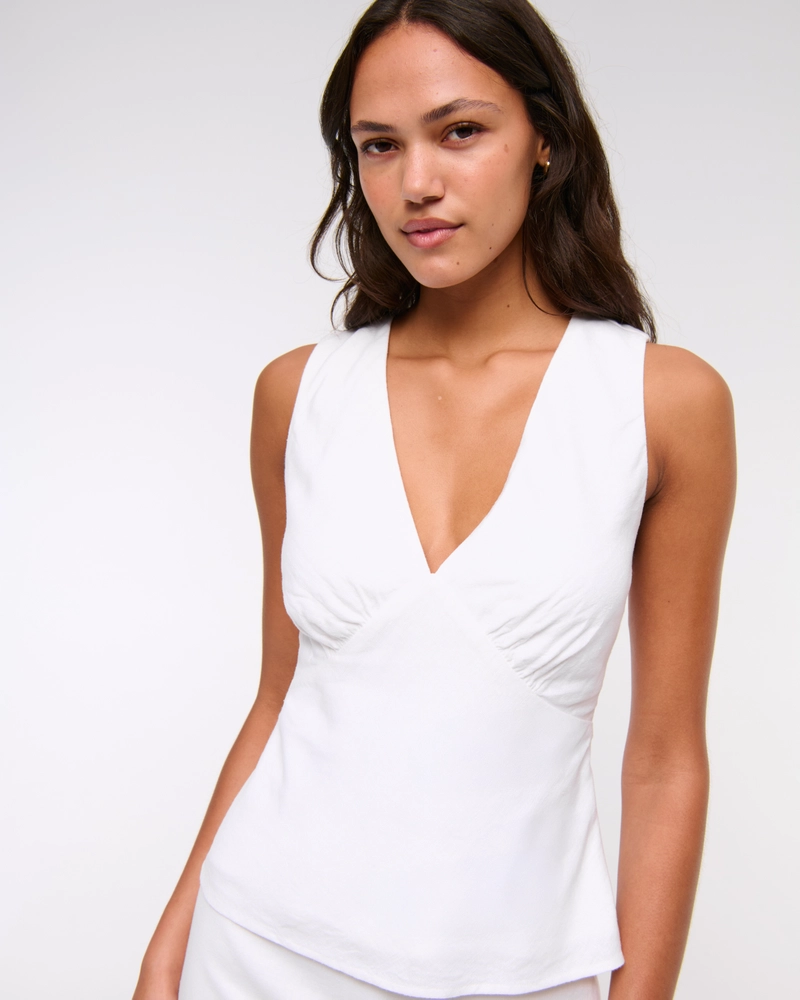  Linen-Blend Tie-Back Set Top