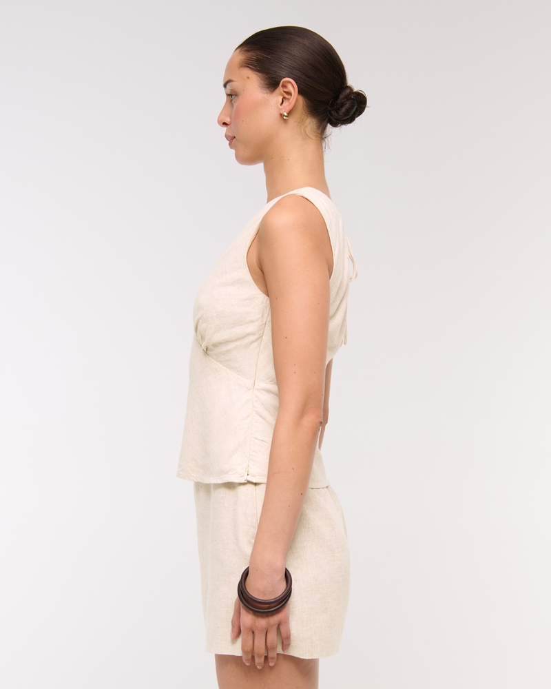  Linen-Blend Tie-Back Set Top