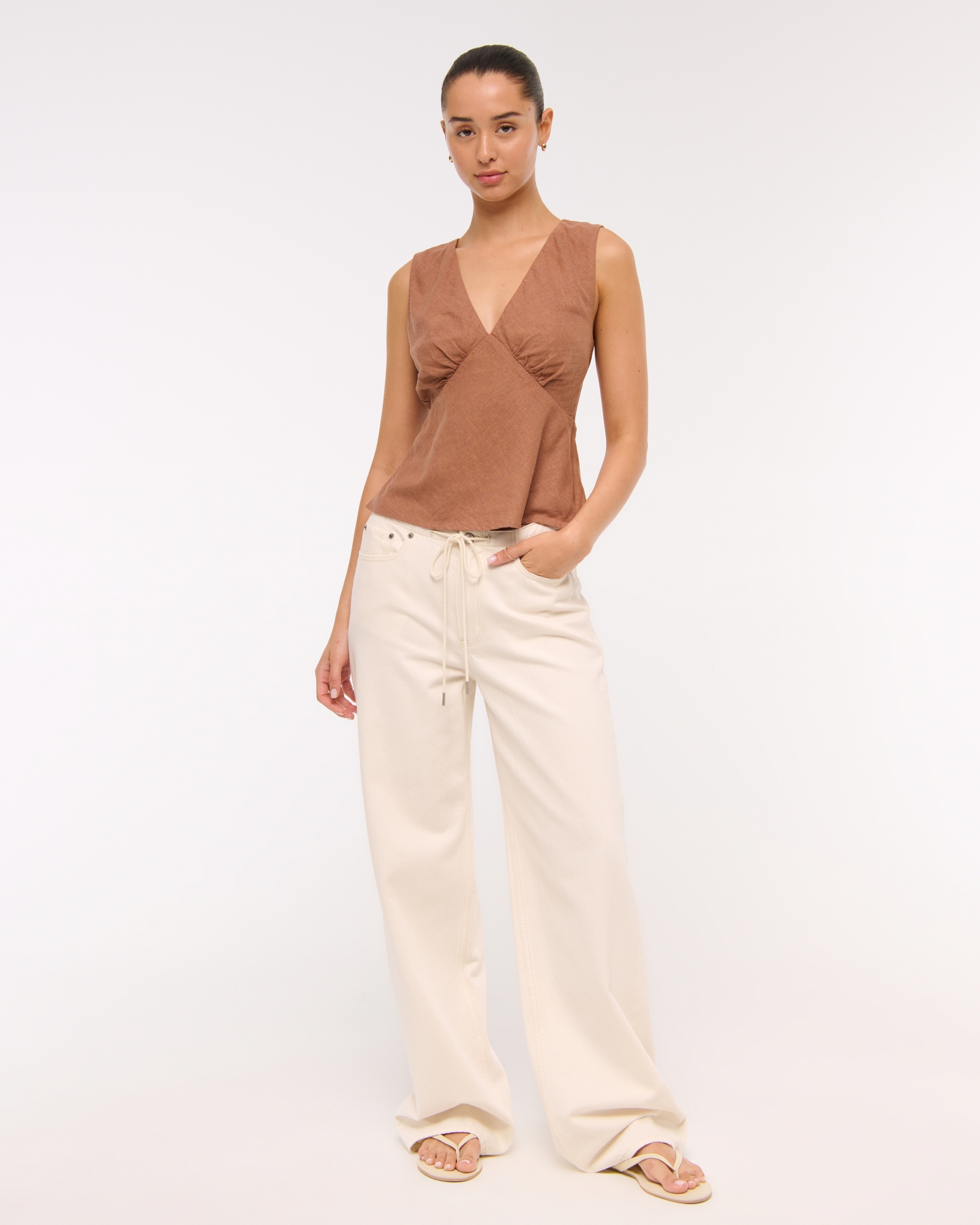 Linen-Blend Tie-Back Set Top