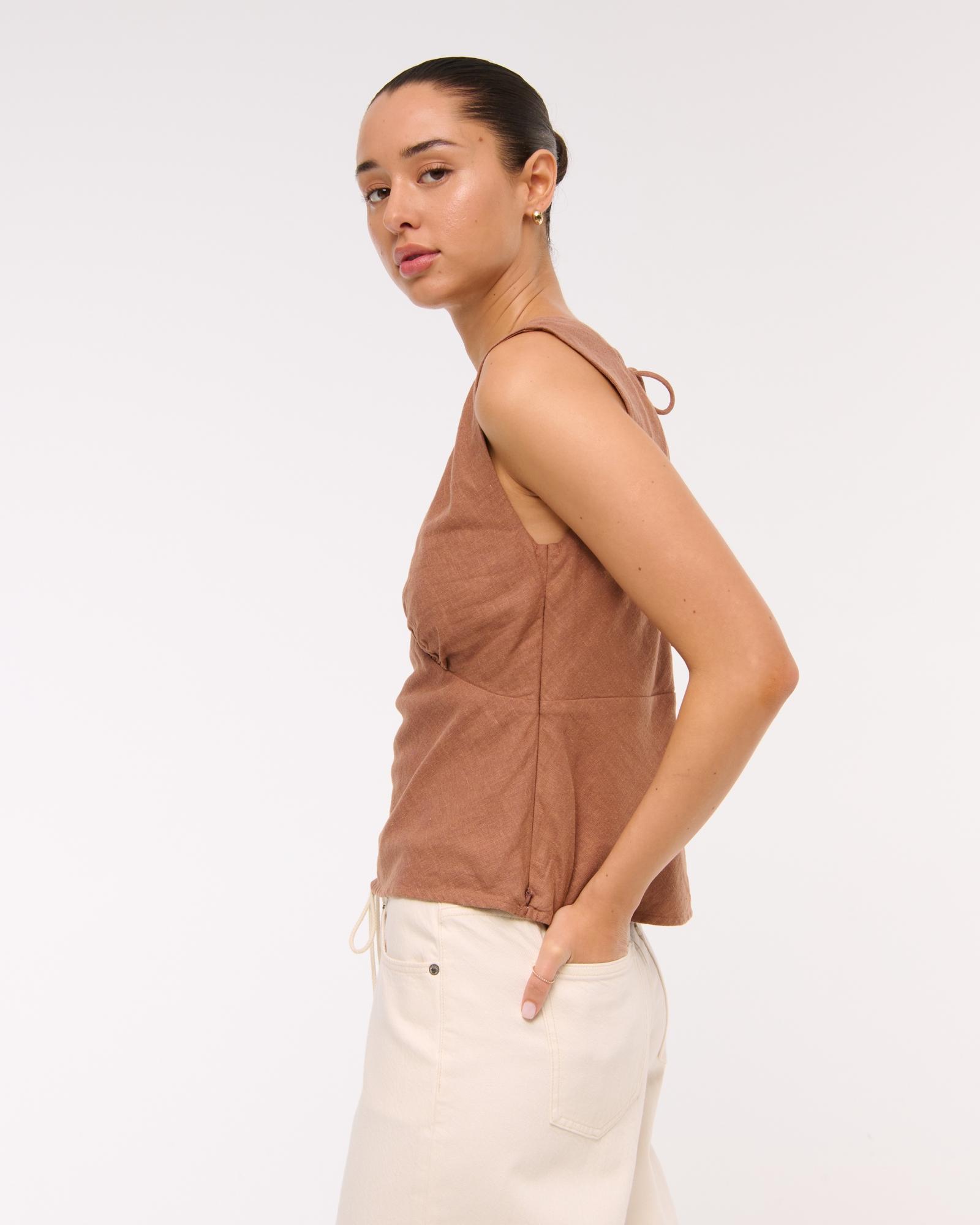Linen-Blend Tie-Back Set Top
