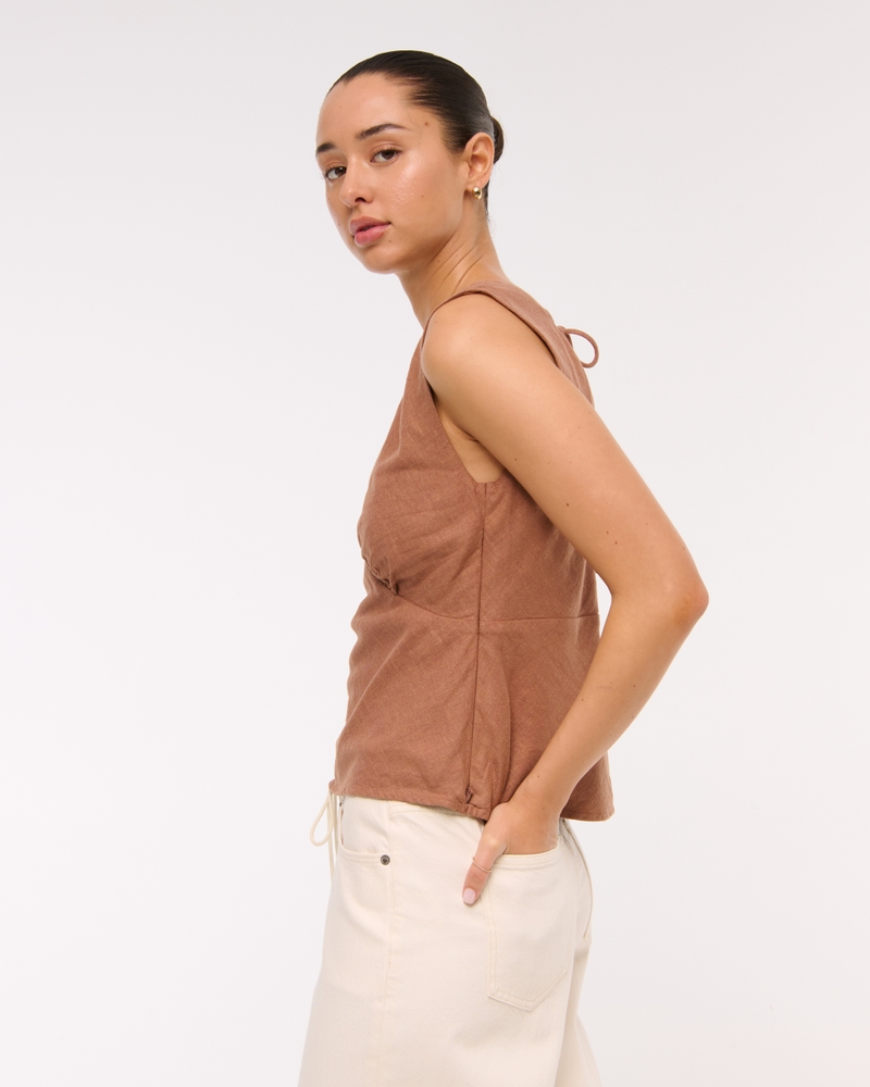  Linen-Blend Tie-Back Set Top