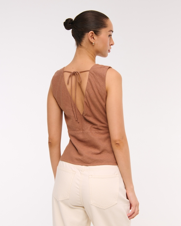  Linen-Blend Tie-Back Set Top