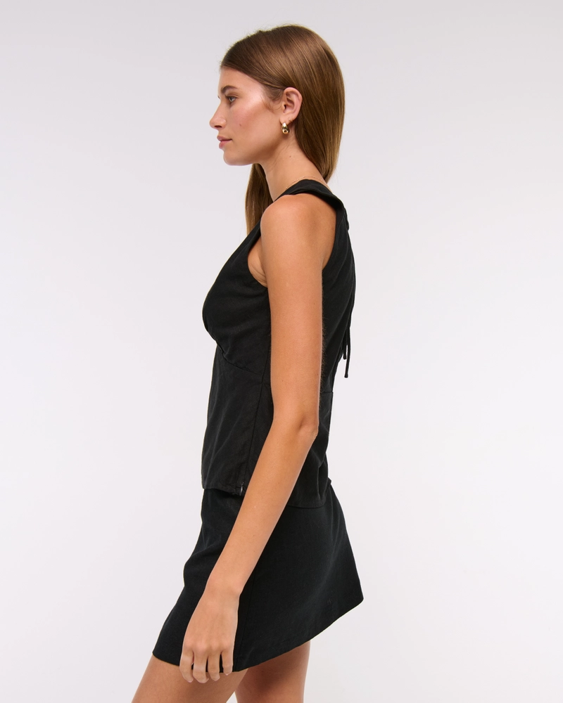  Linen-Blend Tie-Back Set Top