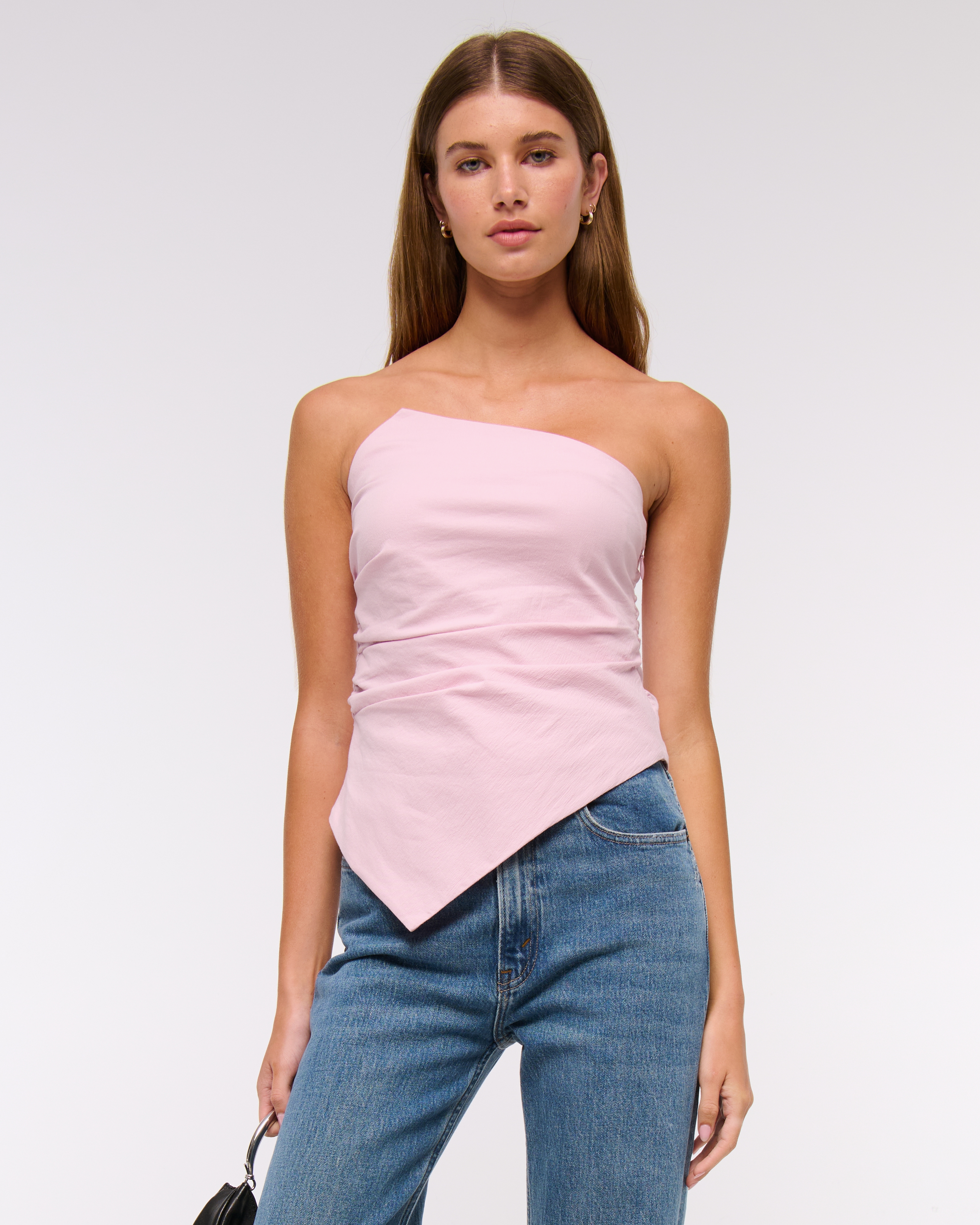 Abercrombie & Fitch Asymmetrical Strapless Top In Pink