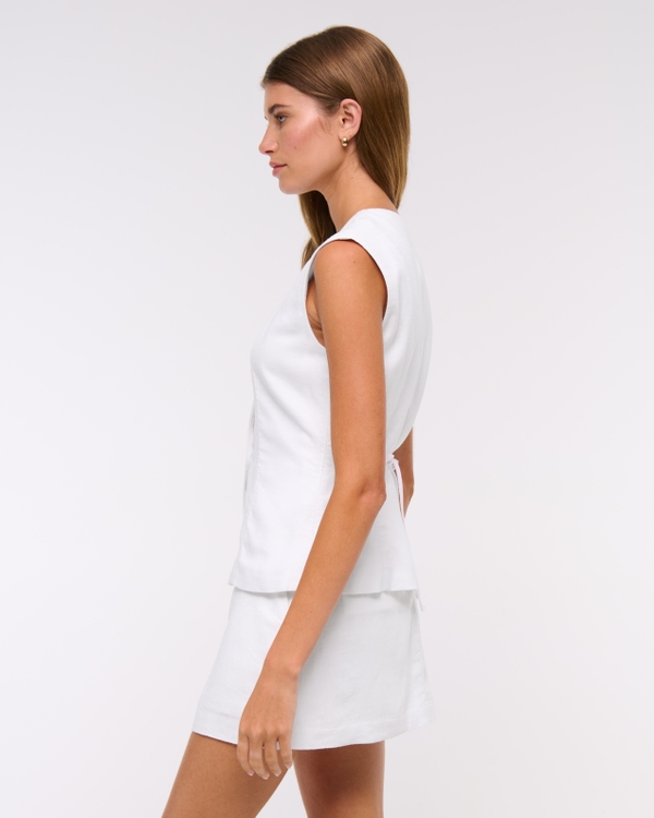 Linen-Blend High-Neck Vest