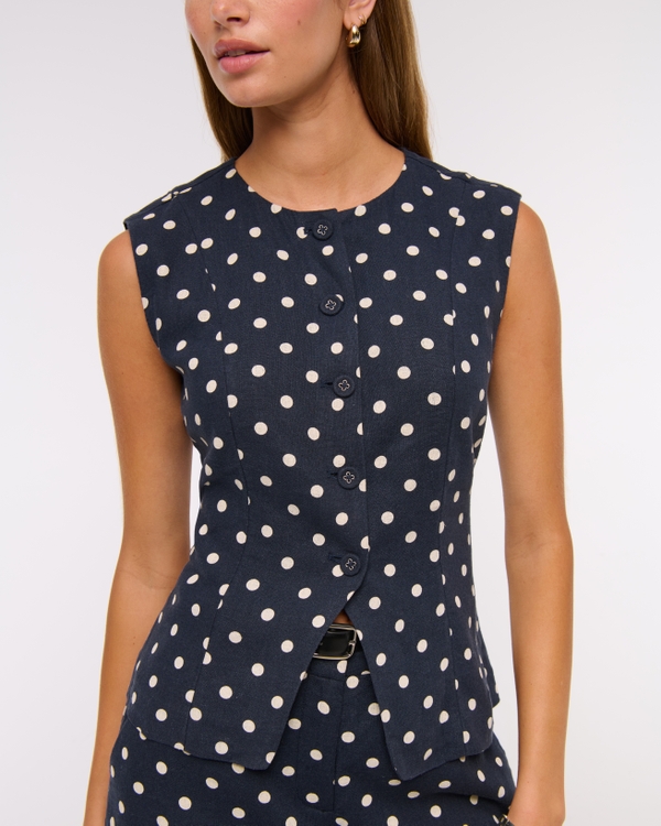 Linen-Blend High-Neck Vest