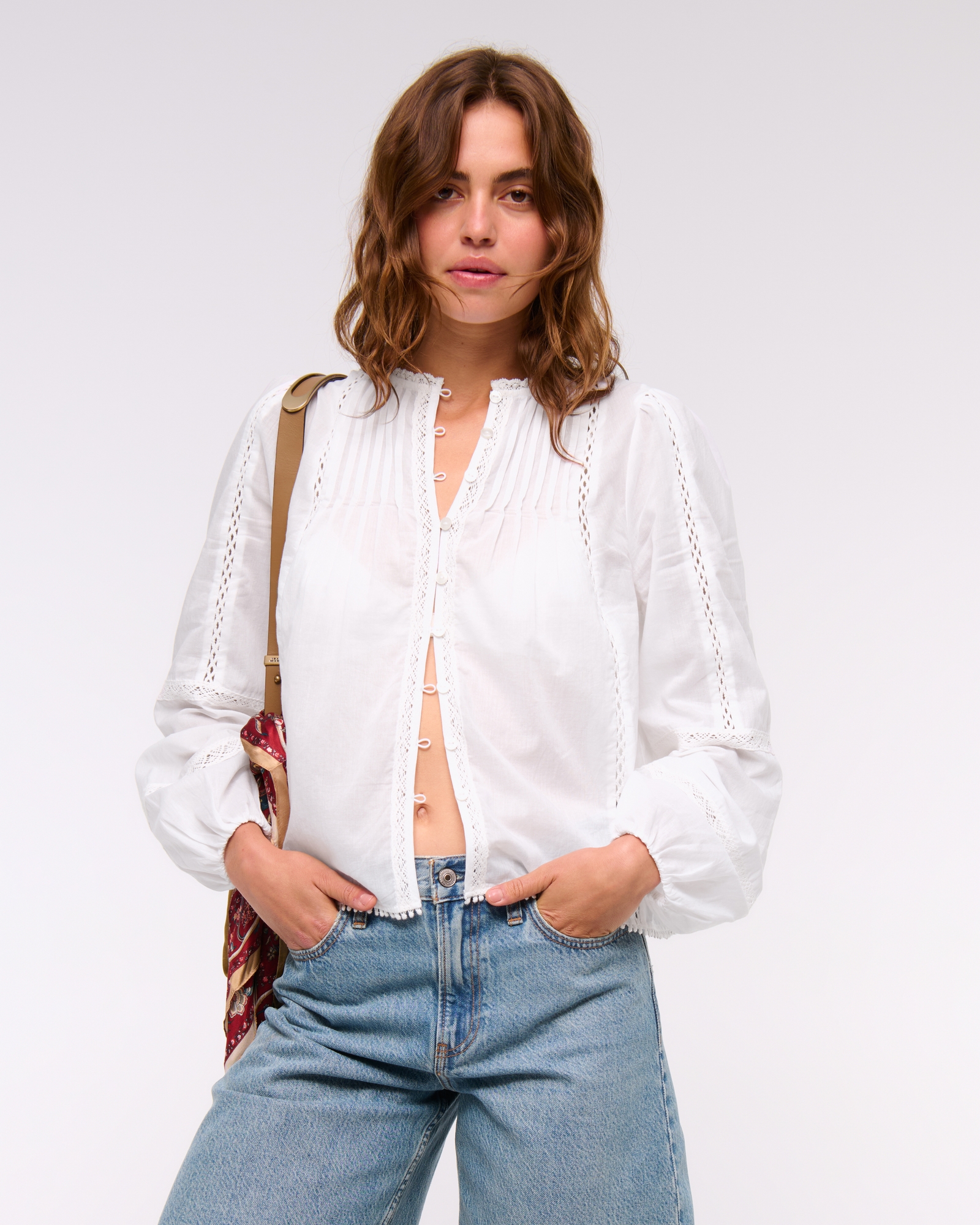 Long-Sleeve Lace-Trim Top