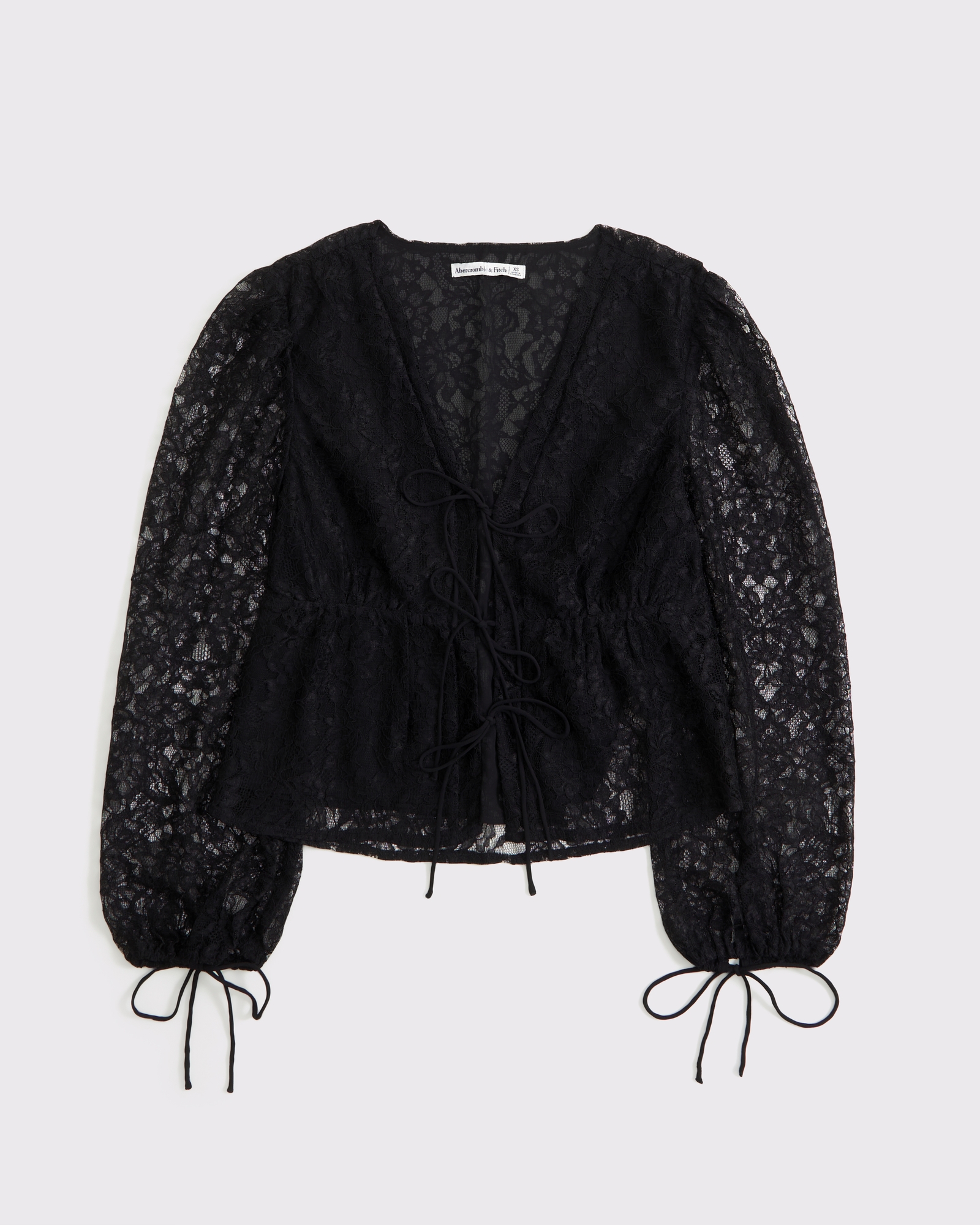 Long-Sleeve Tie-Front Sheer Top