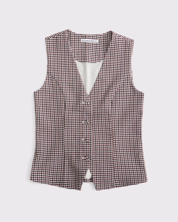 Tailored Vest, Brown Plaid view 1