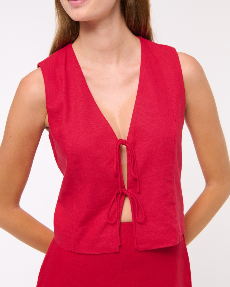 Tie-Front Linen-Blend Vest