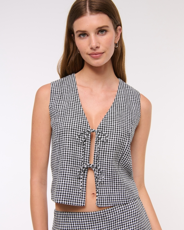 Tie-Front Linen-Blend Vest