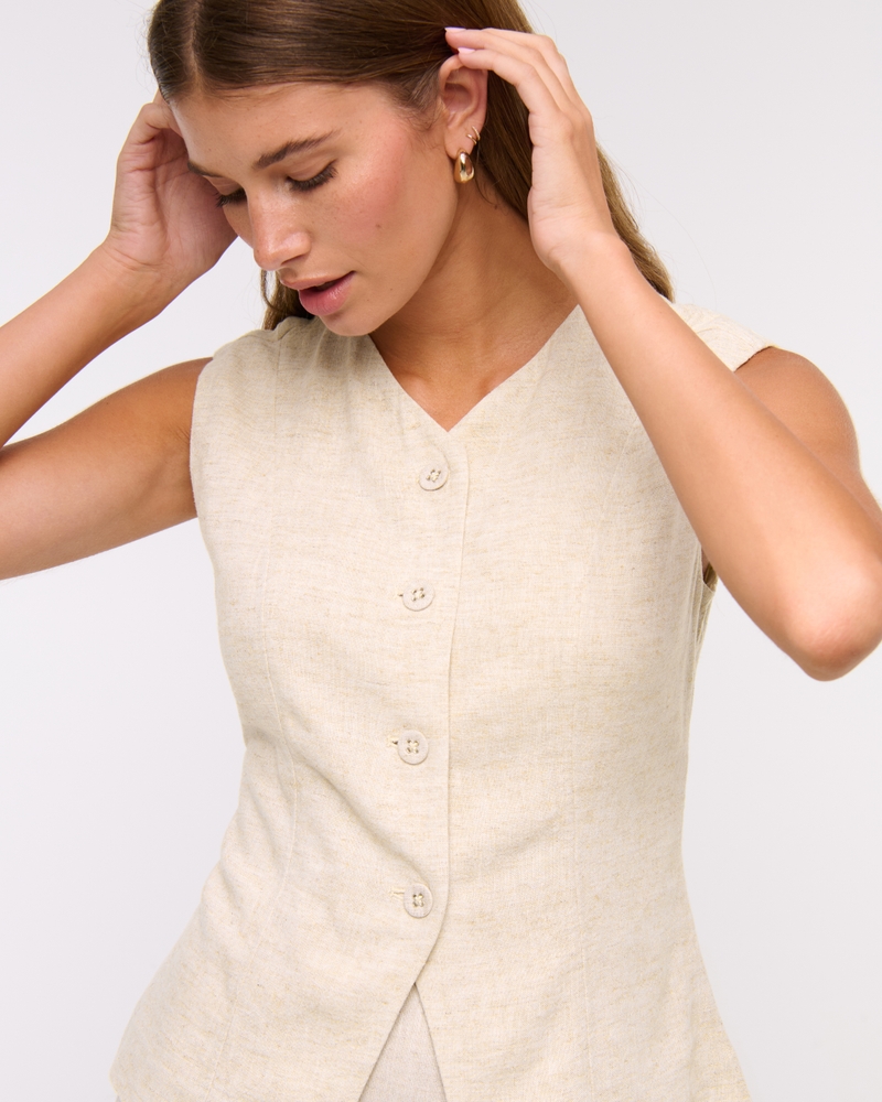  Linen-Blend Button-Through Vest