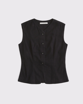 Linen-Blend Button-Through Vest