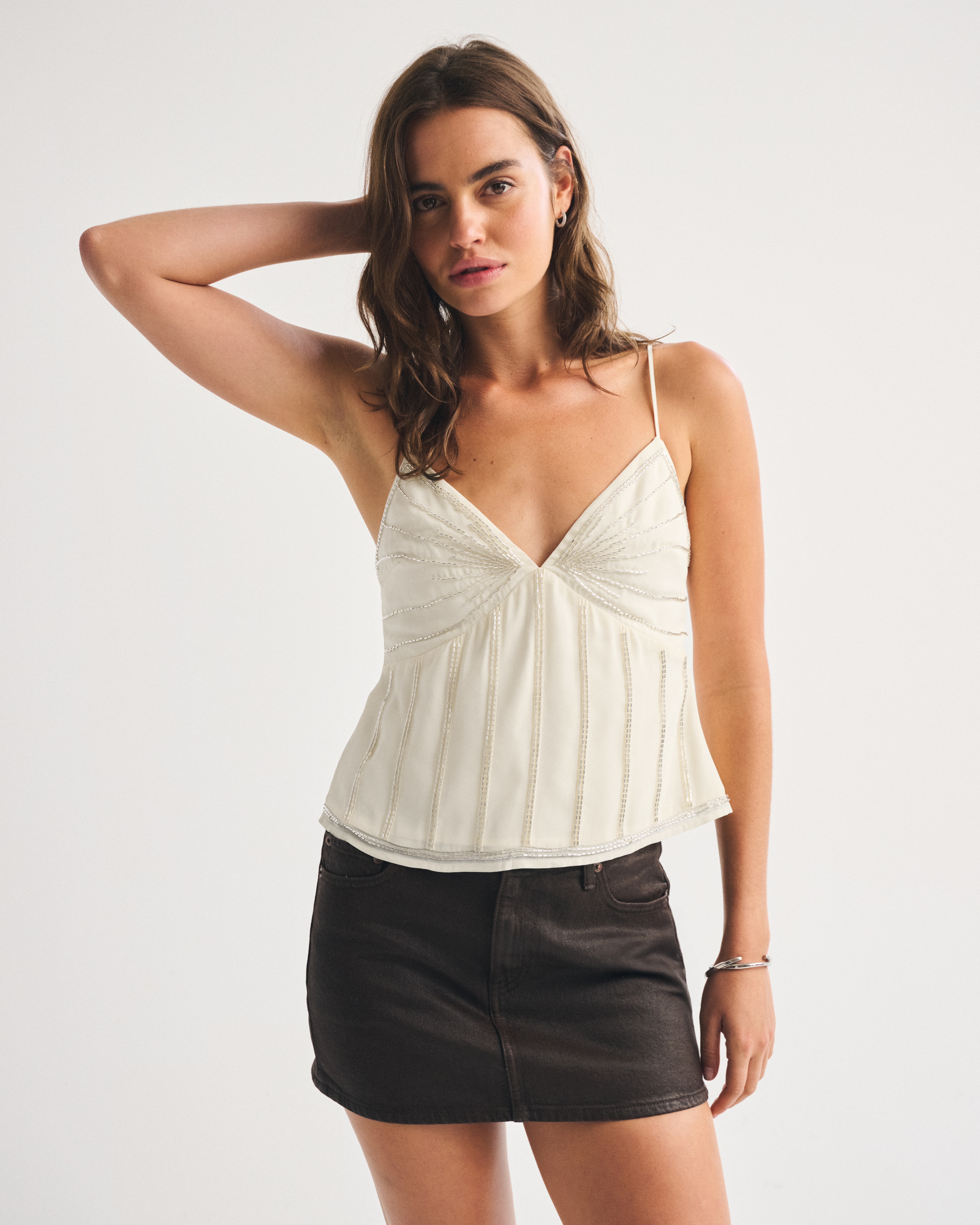 Abercrombie & Fitch V-neck Beaded Cami In White