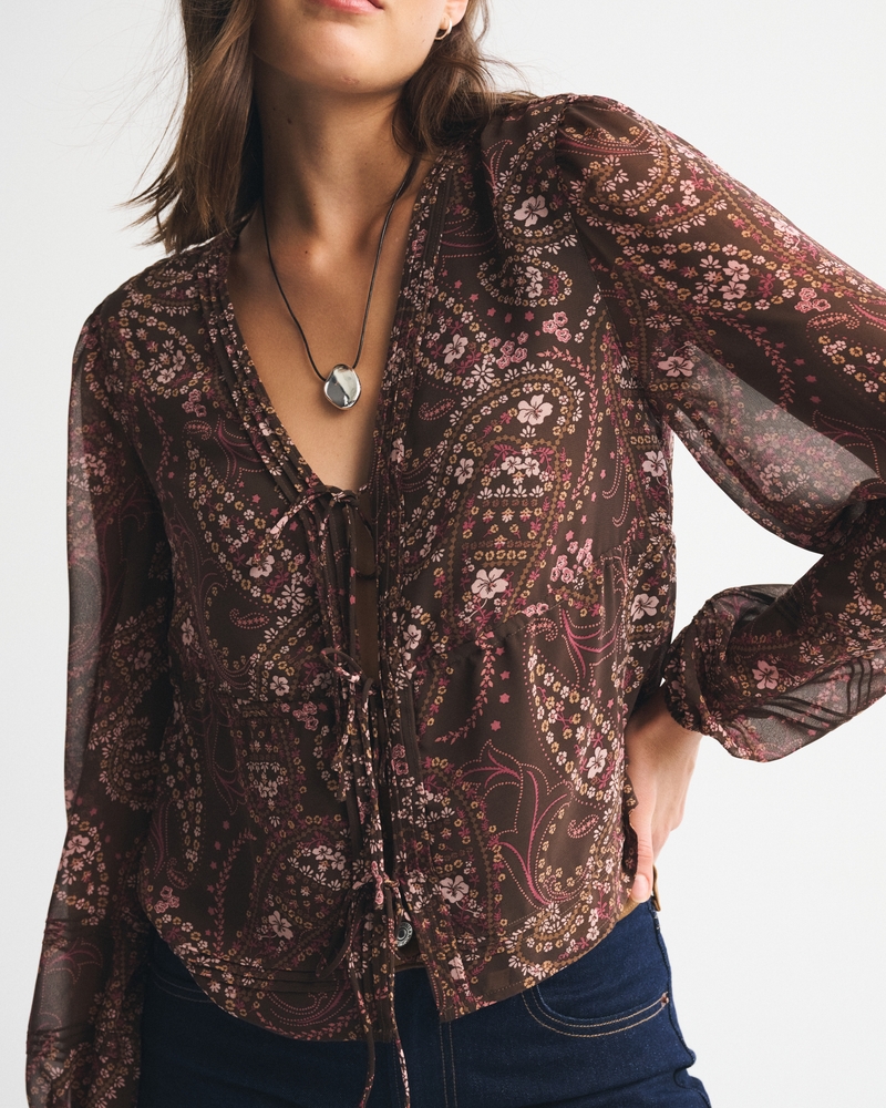 Long-Sleeve Tie-Front Top