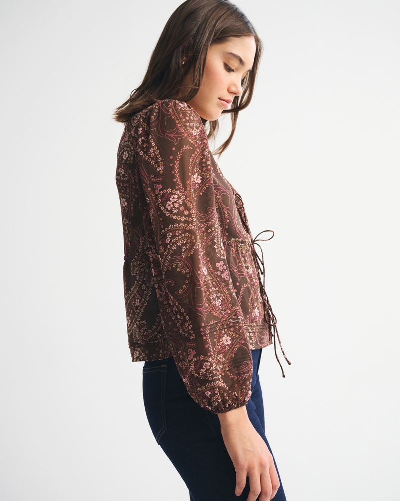 Long-Sleeve Tie-Front Top