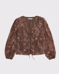 Long-Sleeve Tie-Front Top