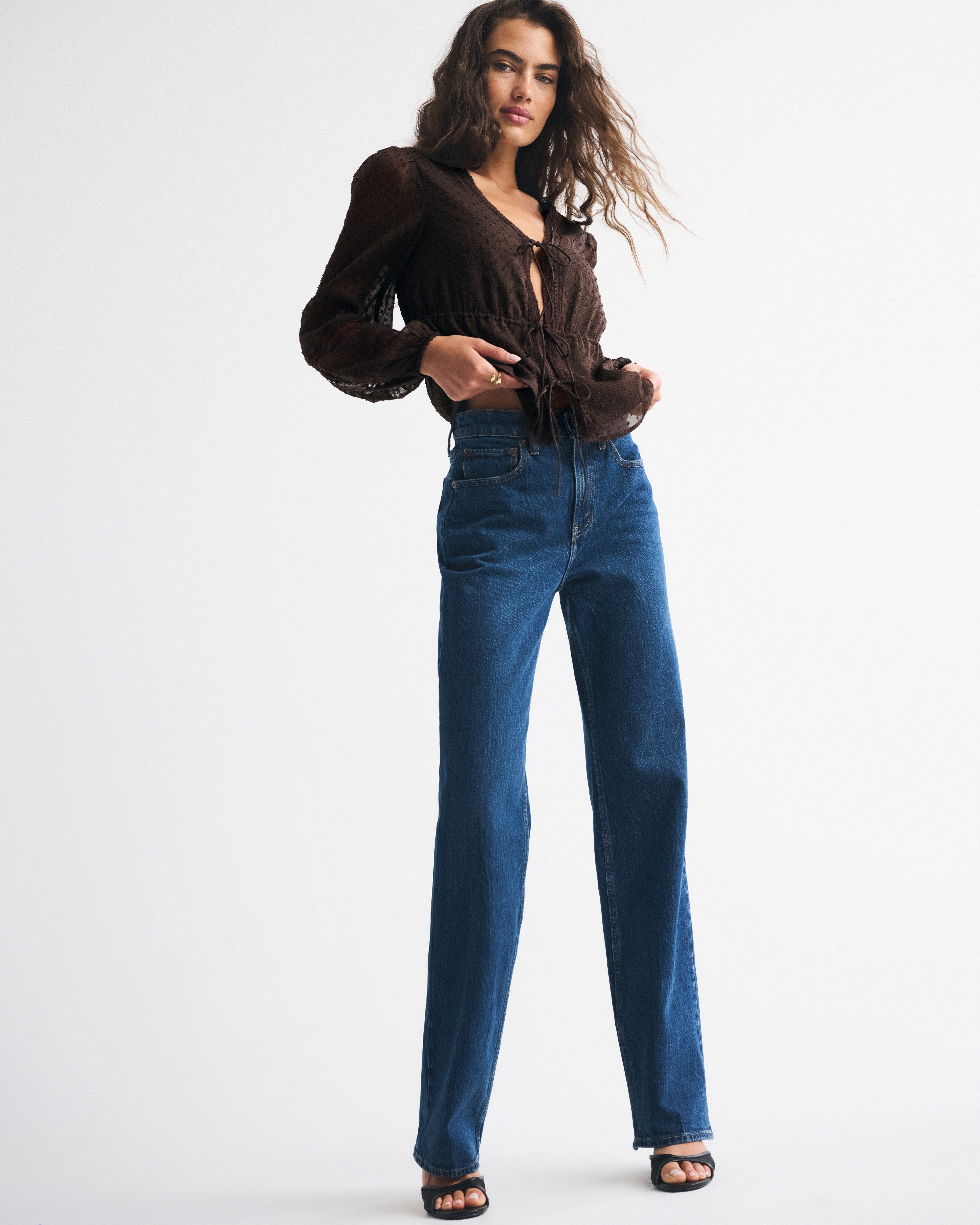 Abercrombie & Fitch Long-sleeve Tie-front Top In Brown