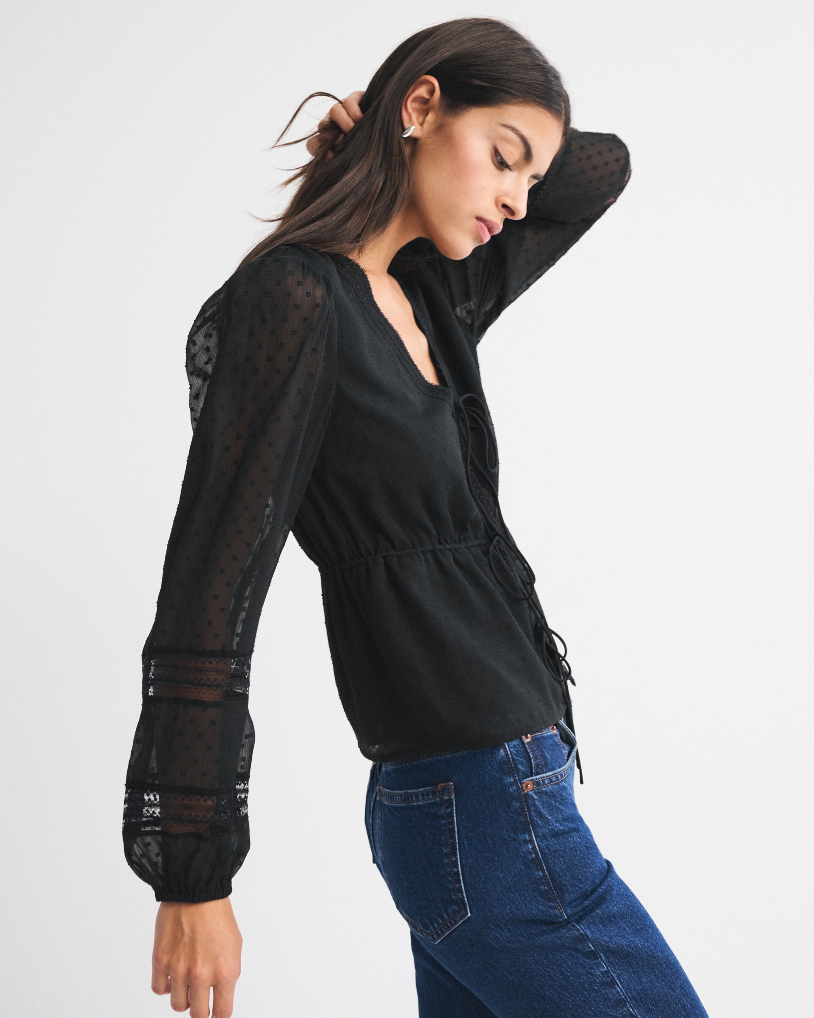 Long-Sleeve Tie-Front Top