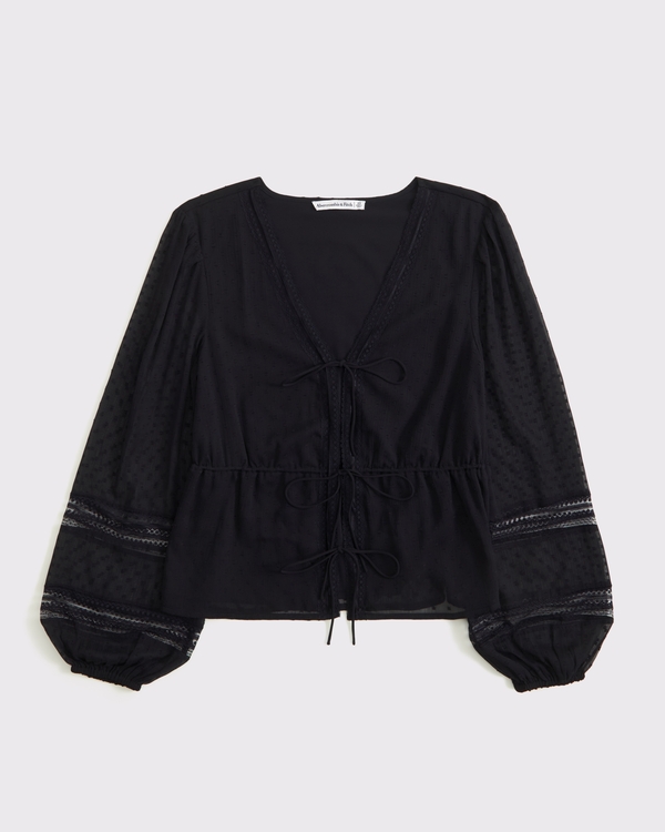 Long-Sleeve Tie-Front Top