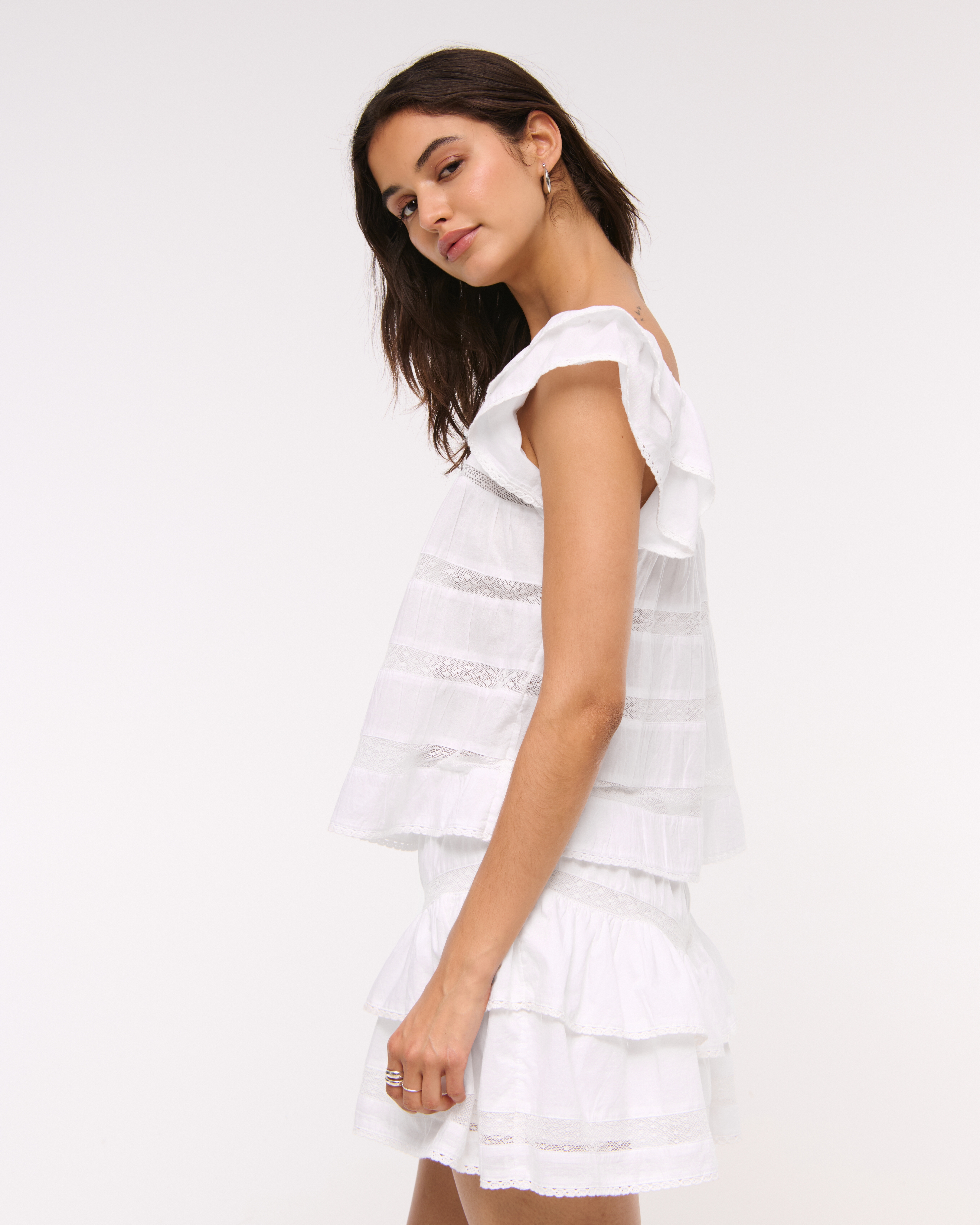 売れ筋商品|||ラッキーブランド カットソー トップス レディース Women's Textured Ruffle-Sleeve Babydoll Top Bright White 0731461580338NEW_00_010.jpg