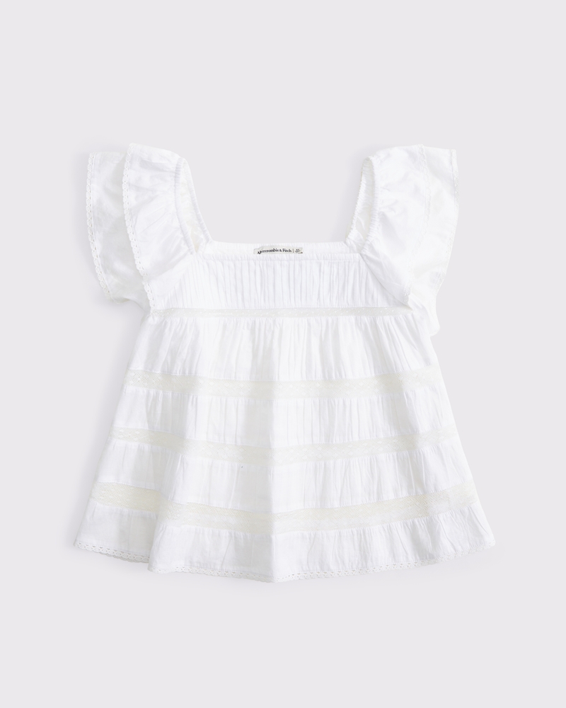 売れ筋商品|||ラッキーブランド カットソー トップス レディース Women's Textured Ruffle-Sleeve Babydoll Top Bright White Women's Ruffle Babydoll Top | Women's Tops | Abercrombie.com