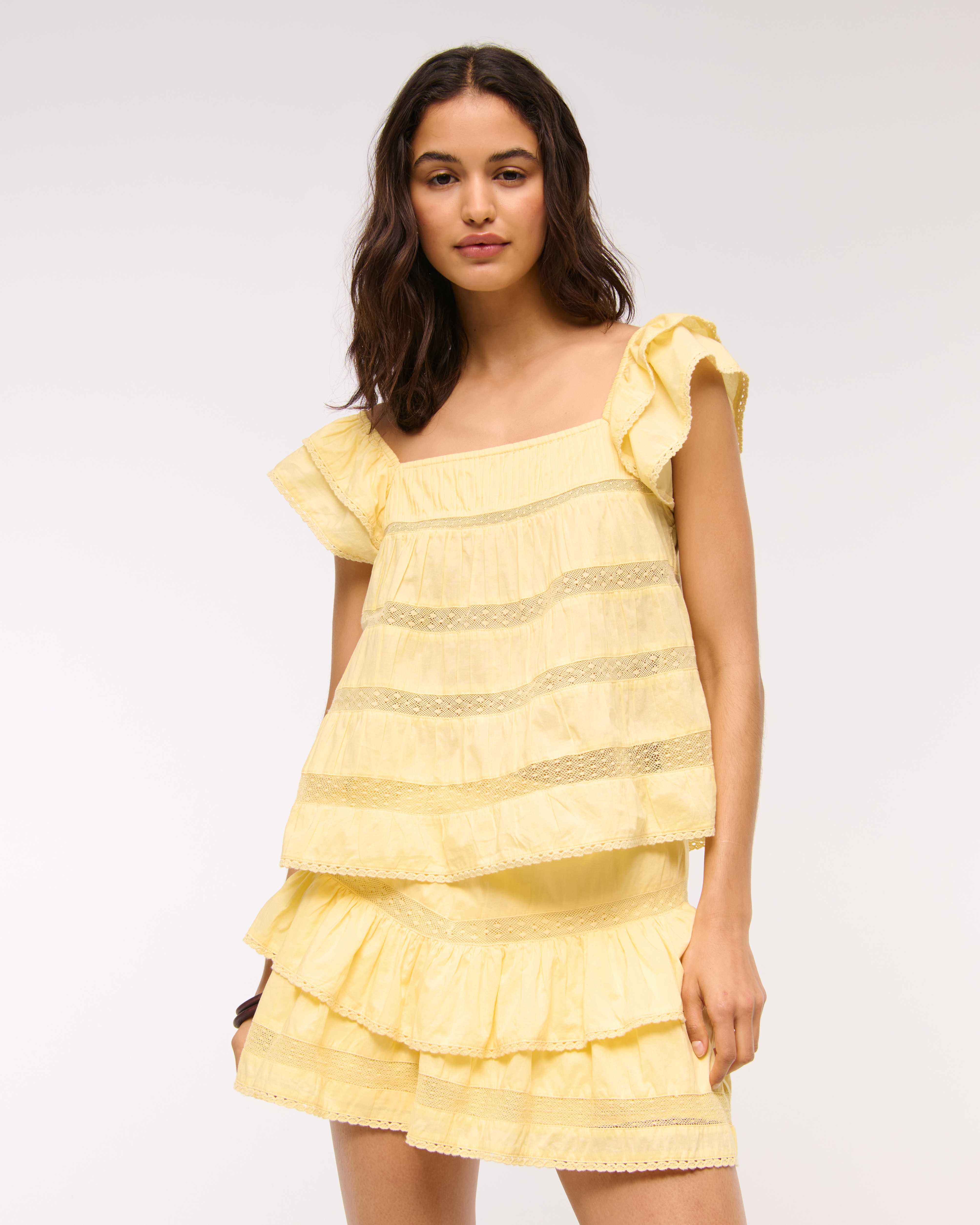 Abercrombie & Fitch Ruffle Babydoll Top In Yellow