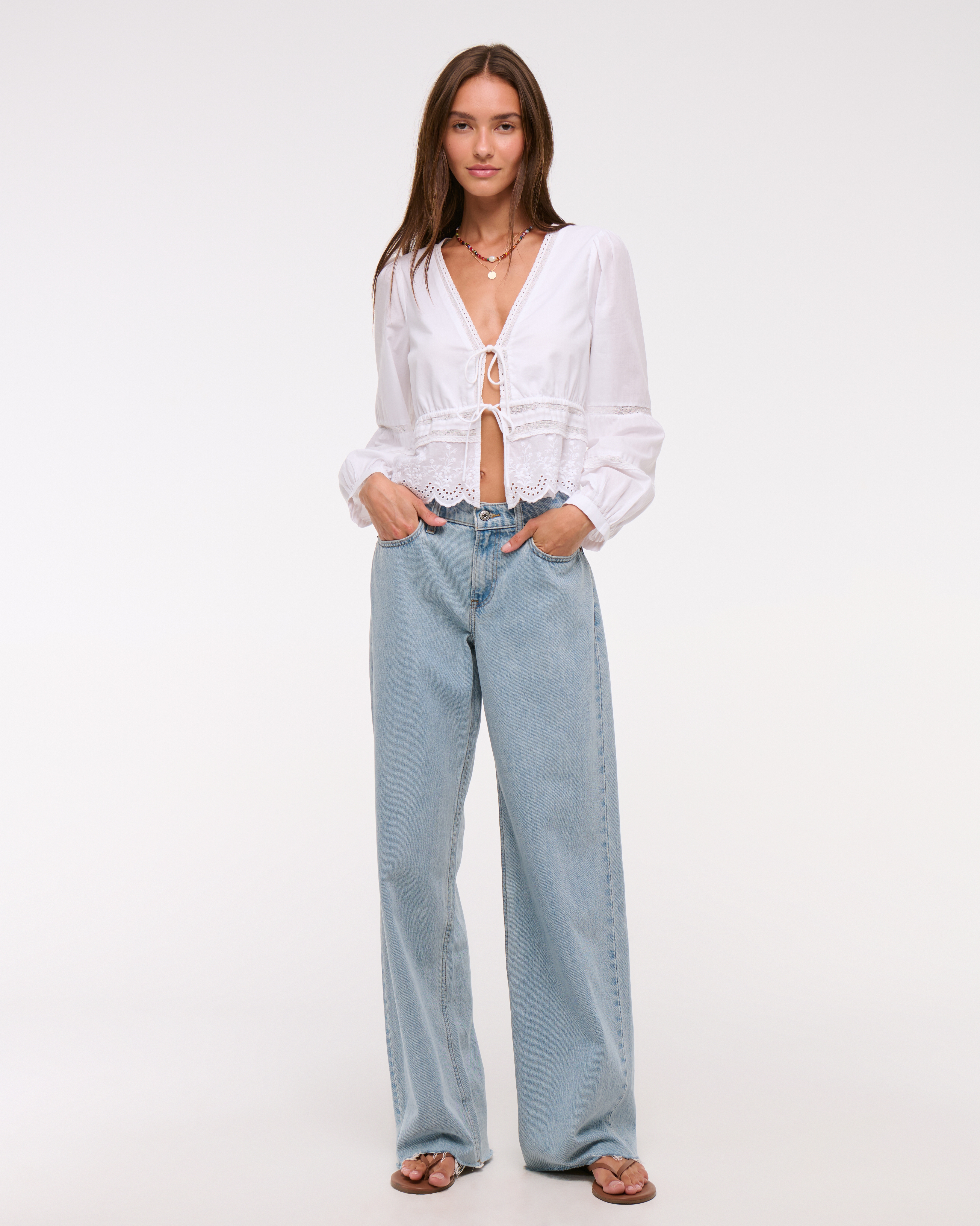 Женские топы Abercrombie & Fitch Long-Sleeve Lace Tie-Front Top — фото 3