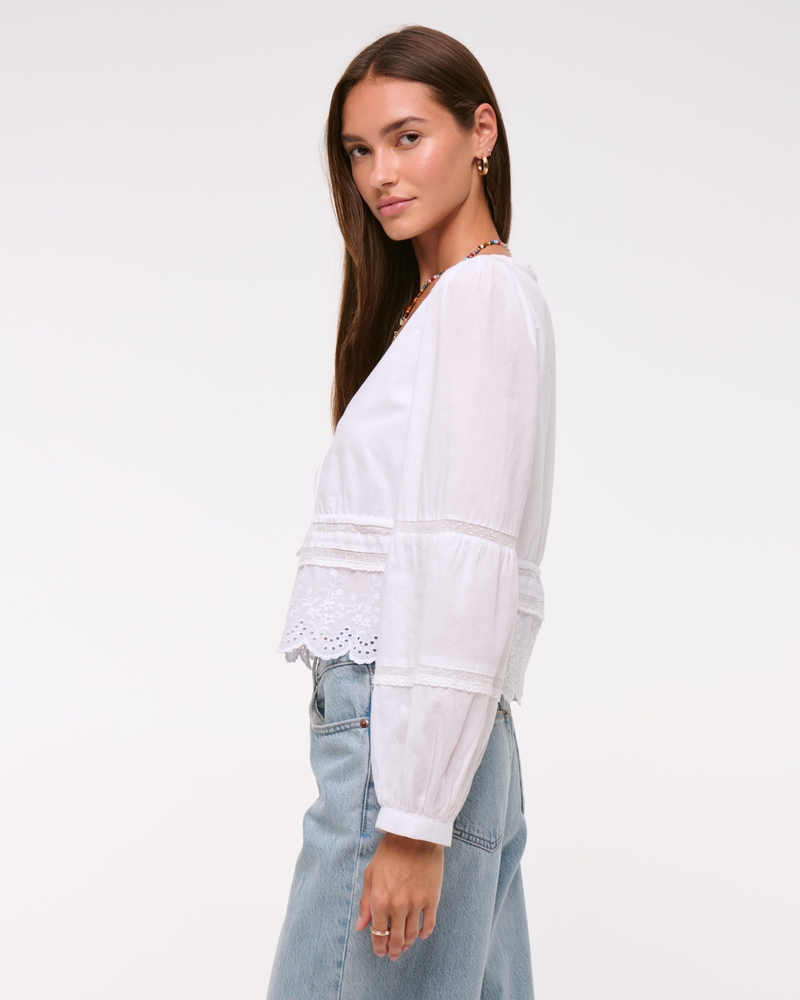 Long-Sleeve Lace Tie-Front Top