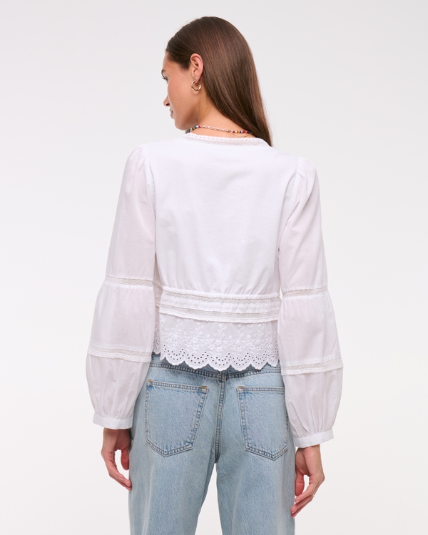 Long-Sleeve Lace Tie-Front Top