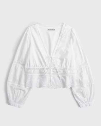 Long-Sleeve Lace Tie-Front Top