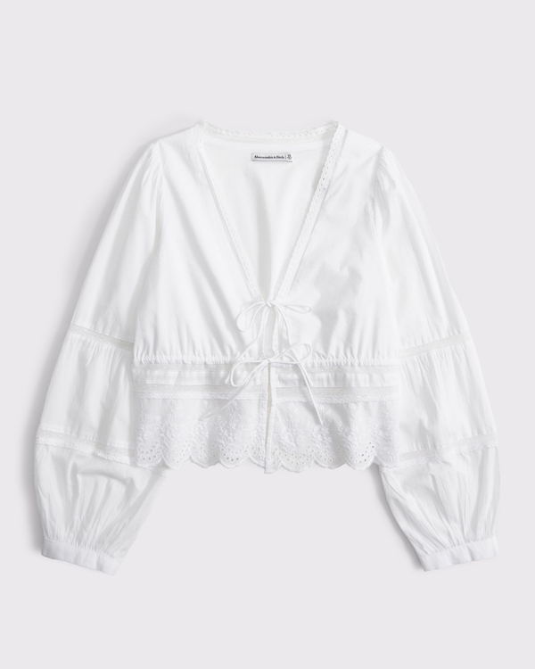 Long-Sleeve Lace Tie-Front Top