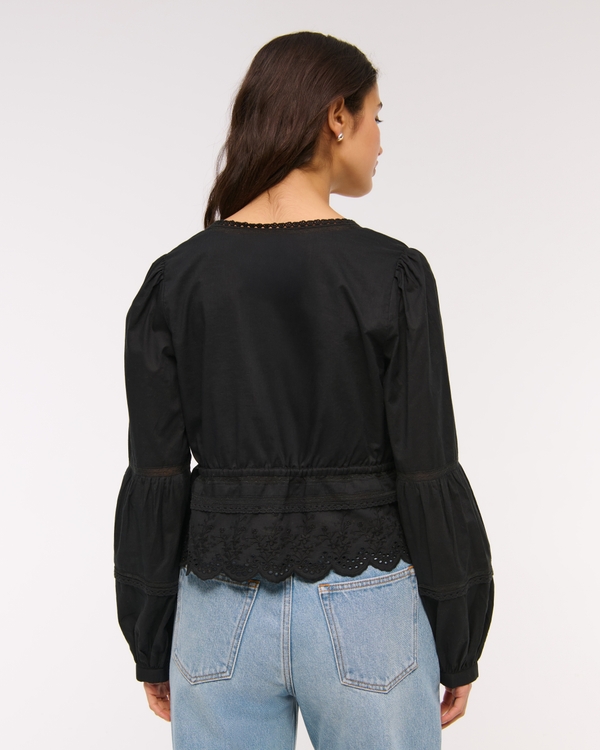 Long-Sleeve Lace Tie-Front Top