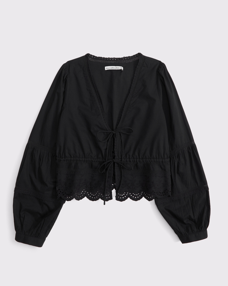 Women's Long-Sleeve Lace Tie-Front Top | Women's Clearance