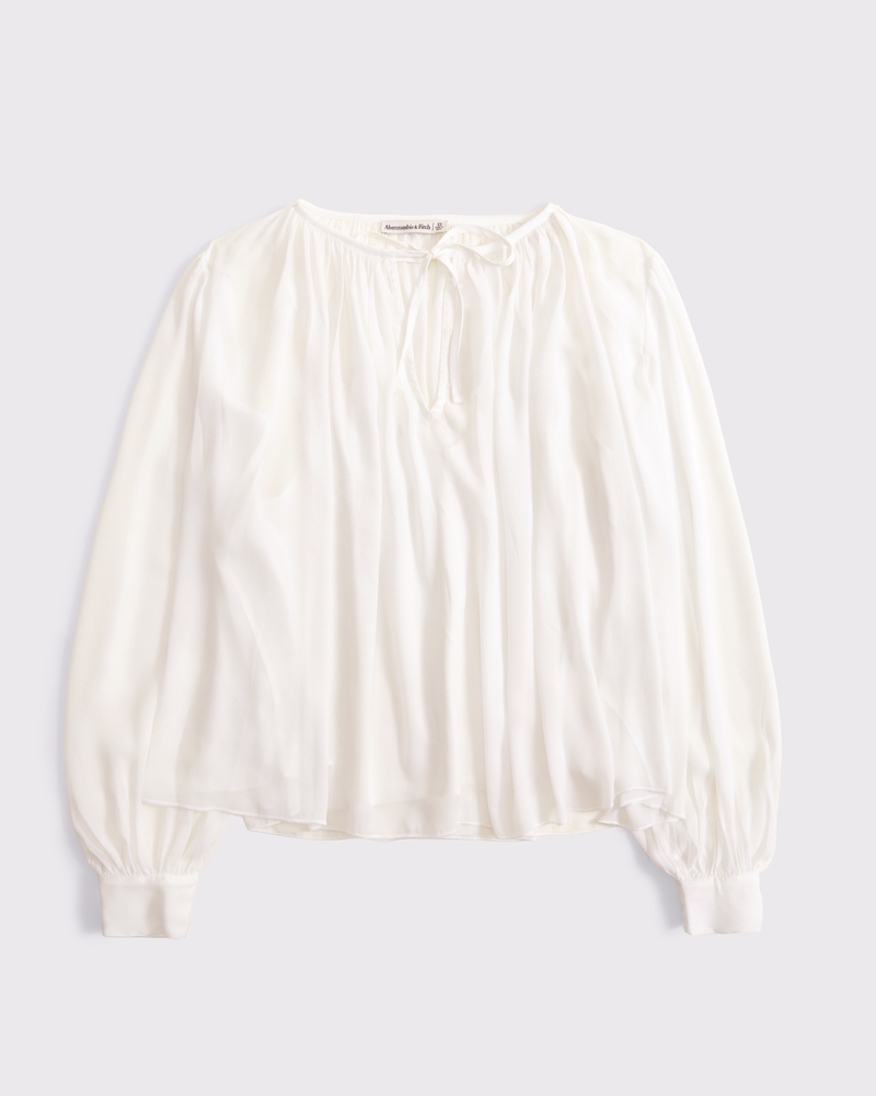 Long-Sleeve Tie-Front Blouse