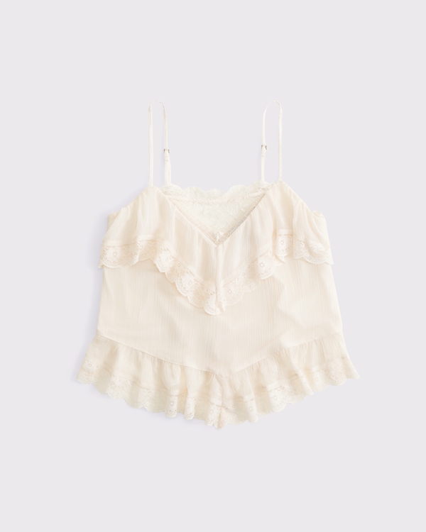 Camiseta de encaje transparente, Crema view 1