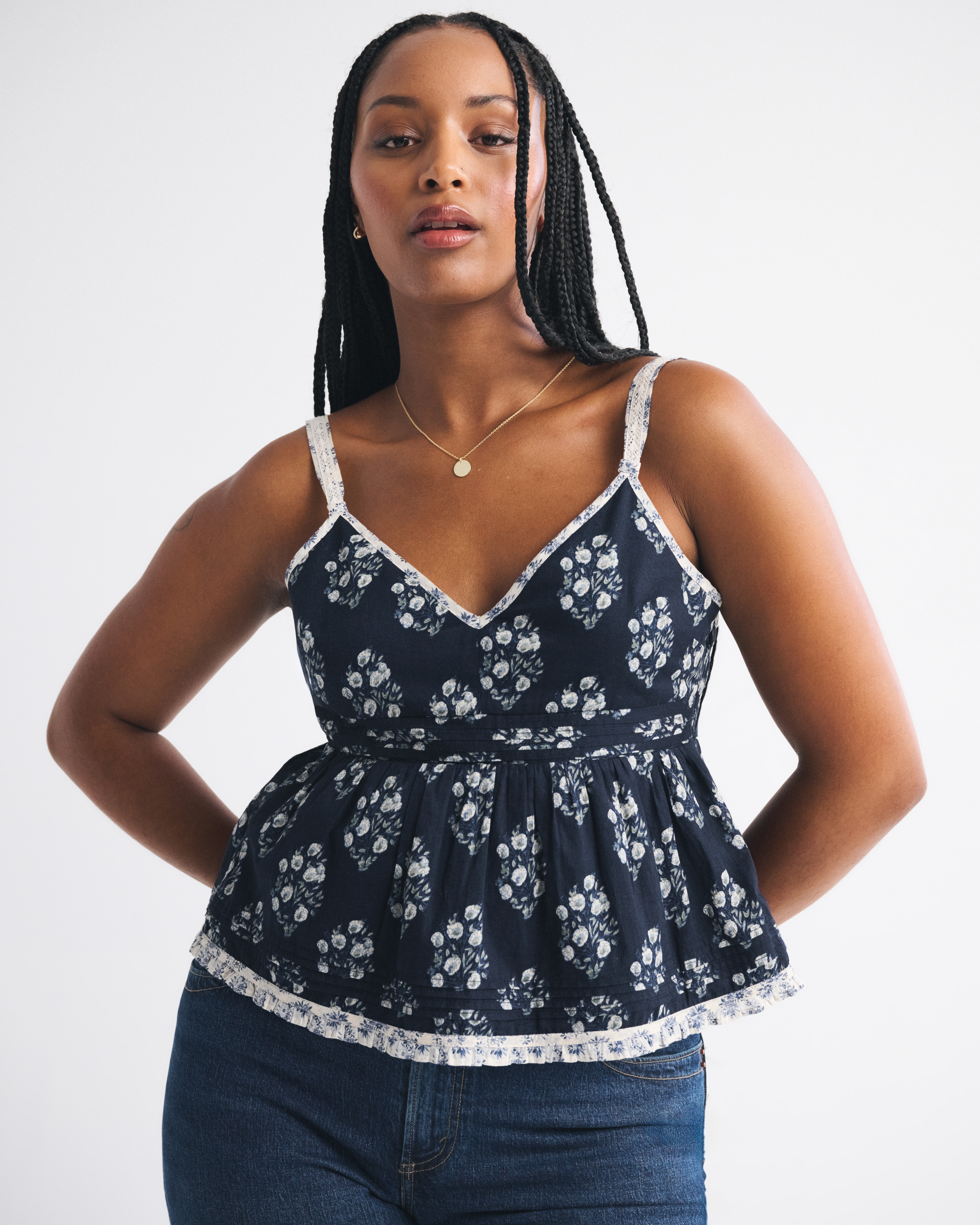 Abercrombie & Fitch Pintuck Babydoll Cami In Blue