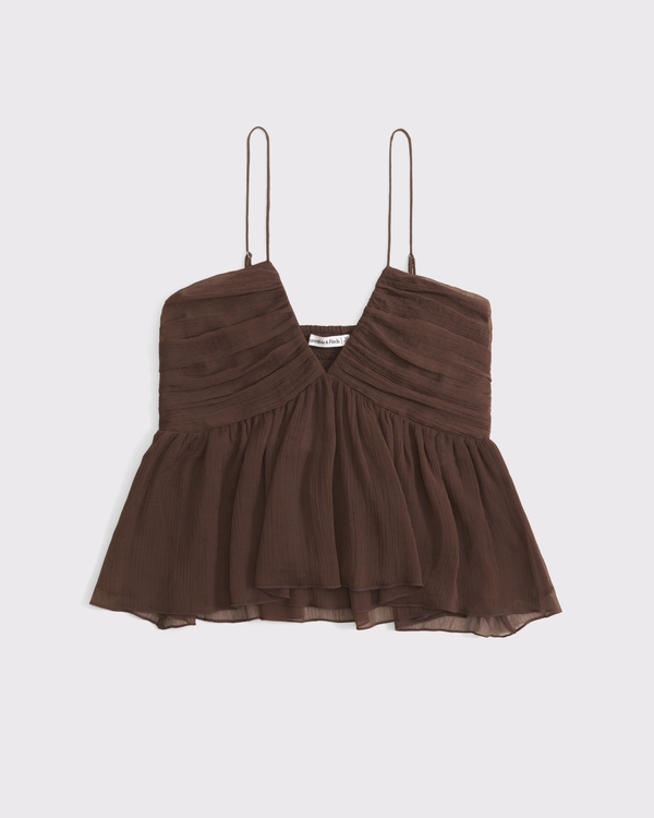 V-Neck Ruched Cami, Brown view 1