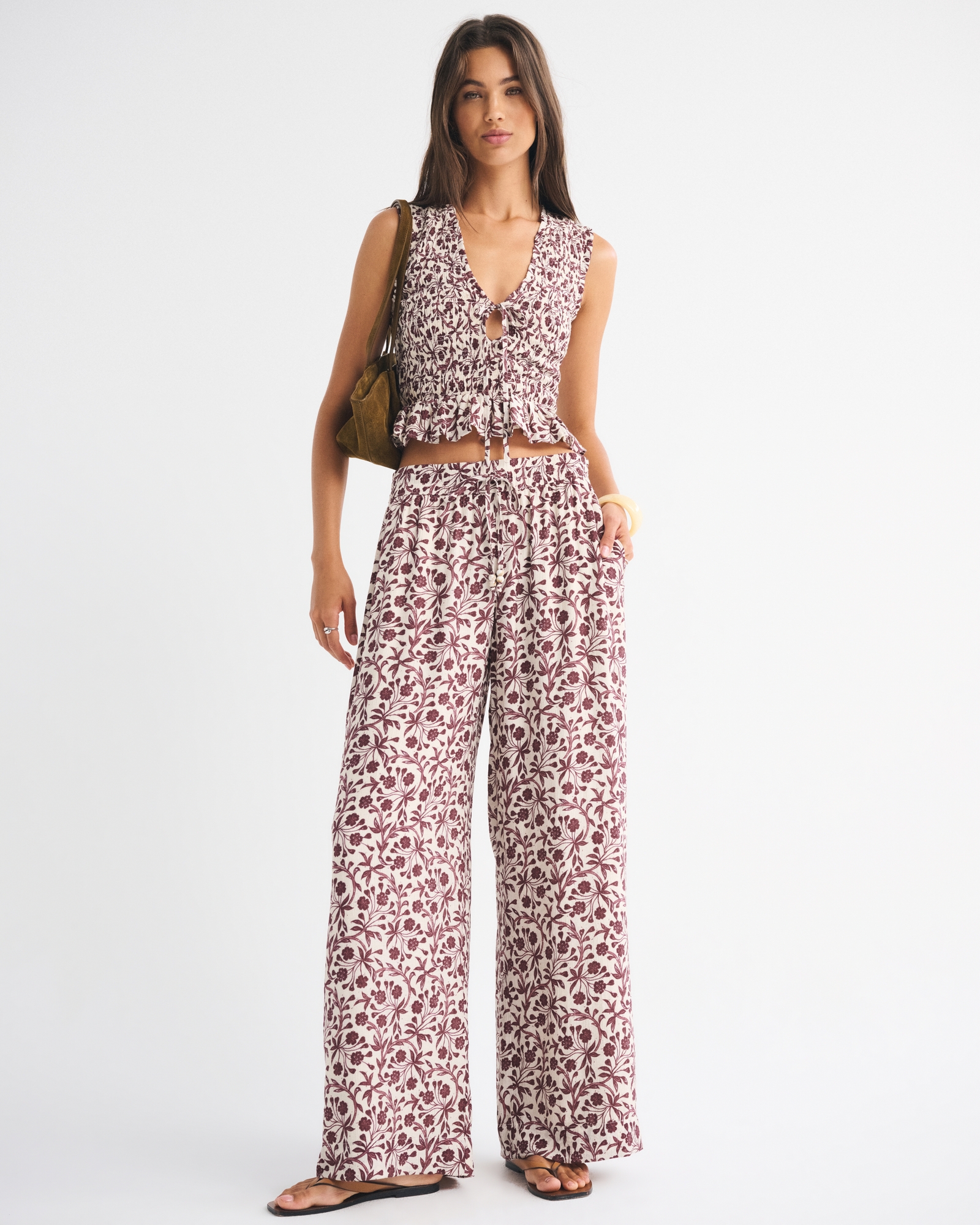 Smocked Tie-Front Set Top