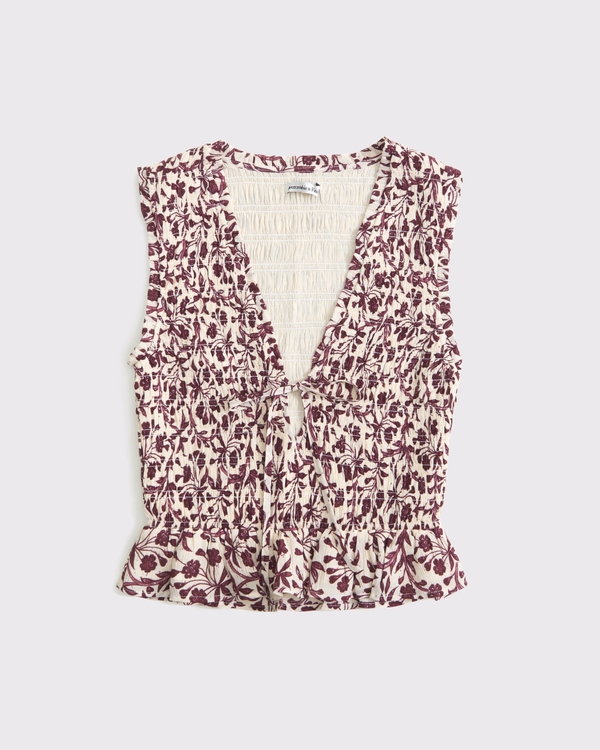 Smocked Tie-Front Set Top
