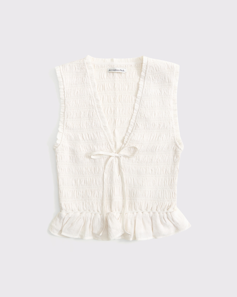 Smocked Tie-Front Set Top