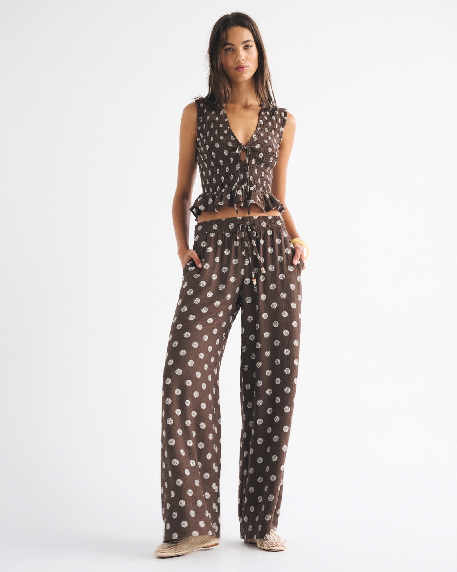 Smocked Tie-Front Set Top