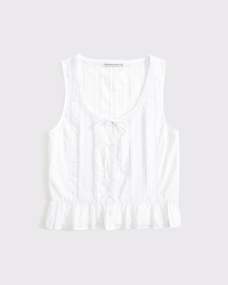 Button-Through Lace-Trim Top