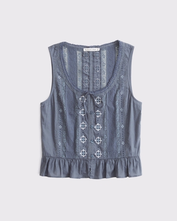 Button-Through Lace-Trim Top