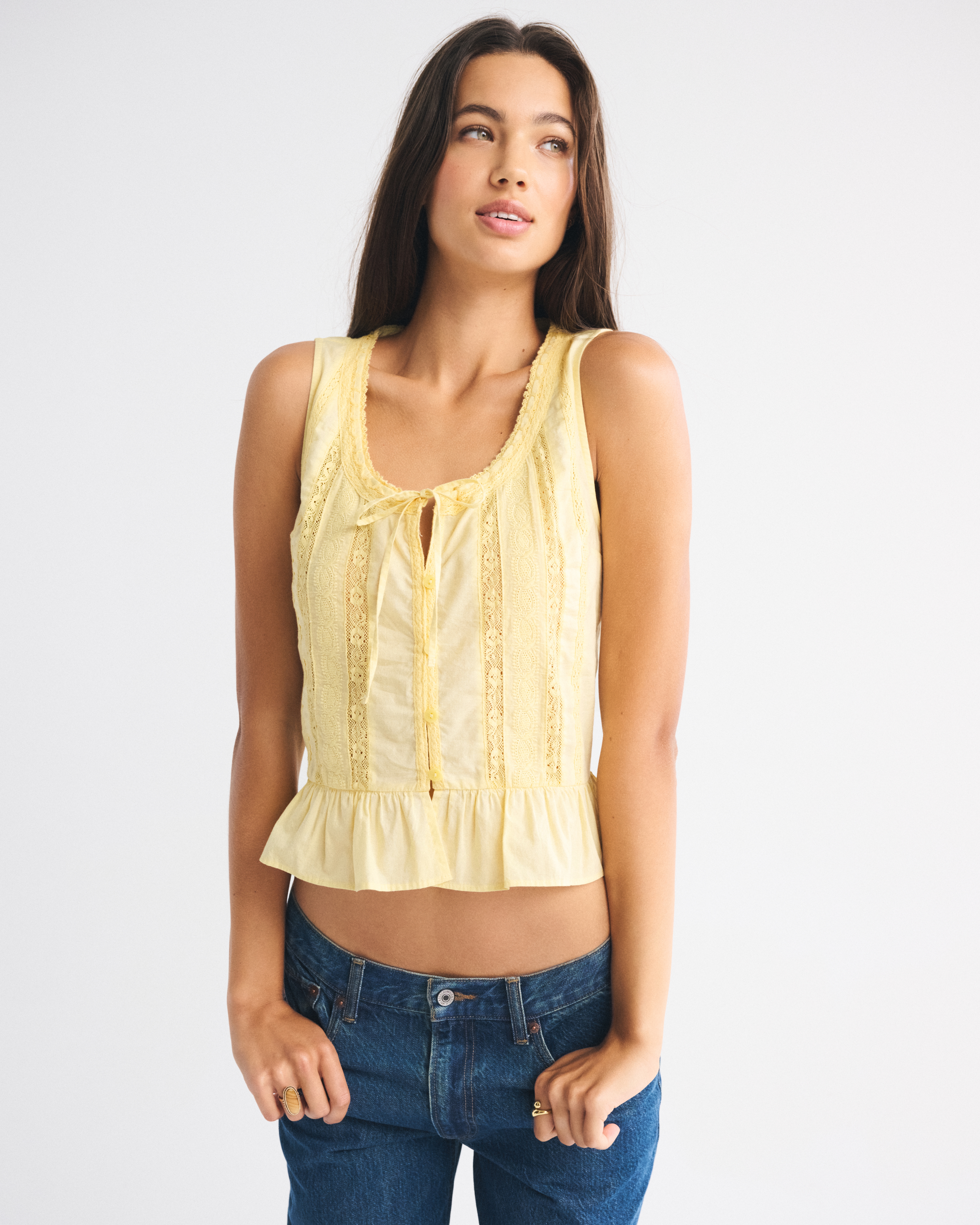 Women's Button-Through Lace-Trim Top | Women's Tops