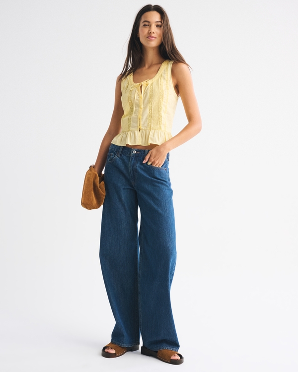 Button-Through Lace-Trim Top, Sunny Yellow view 2